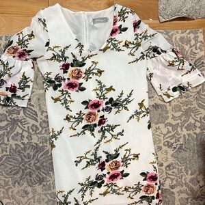 Anthropologie White Floral Long Sleeve Dress